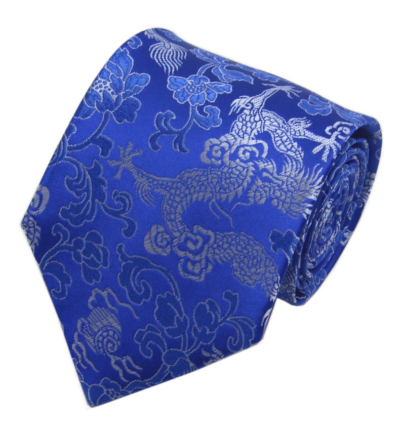 Secdtie Royal Blue Silver Jacquard Woven Silk Ties Formal Neckties Present Gifts for Men - Image 1